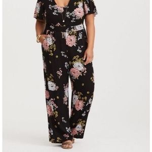 Torrid Women CHALLIS  Black Multi-Color Floral  Wide JUMPSUIT